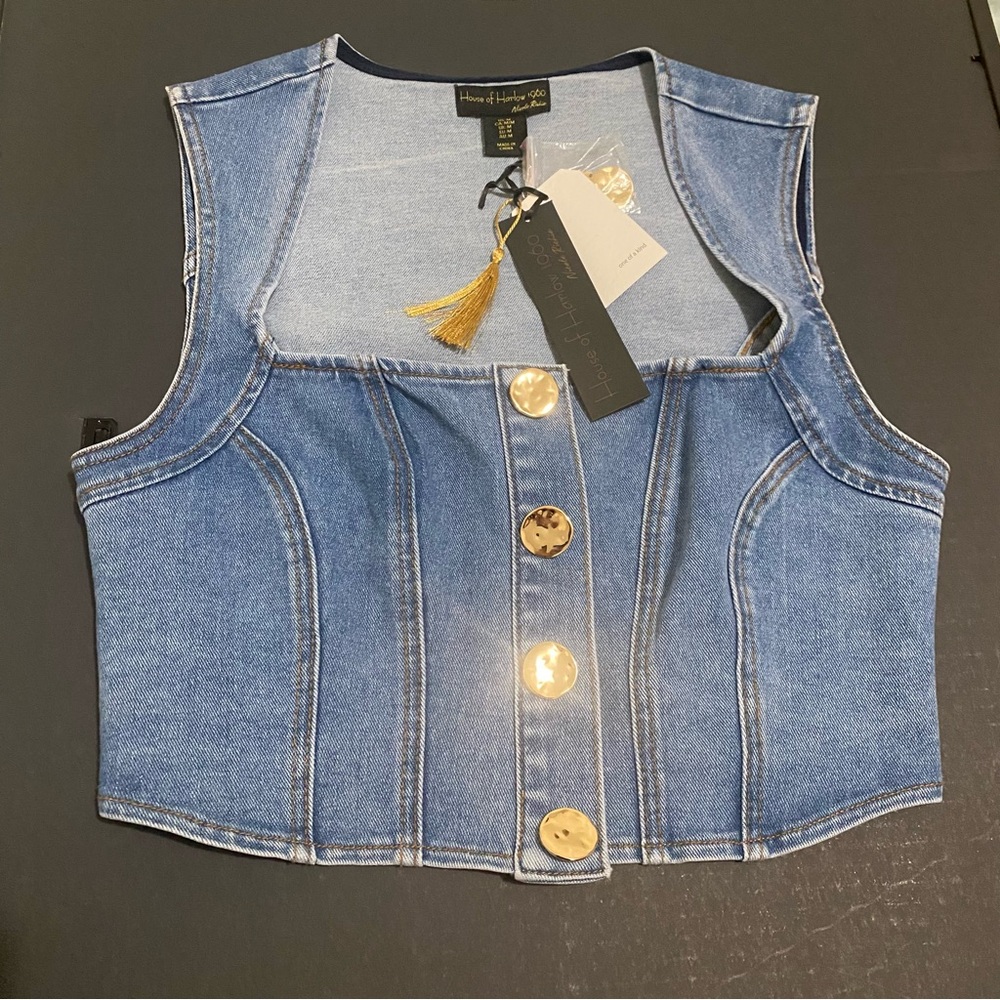NWT House of Harlow 1960 Denim Corset Size: M - Picture 2 of 9
